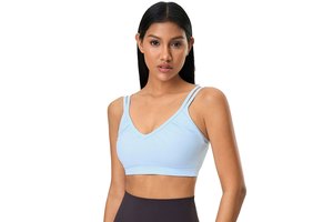 Custom Logo Compression Deep V Neck Women's Breathable Fitness Yoga Workout Tank Top Cross Back Training Sports Bra