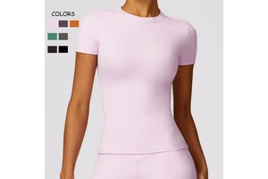 Women Tight Quick Dry Yoga Sports Top Lady Short Sleeve Running Shirt Female Solid Color Fitness T Shirt