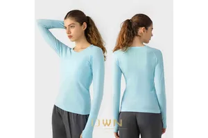 Women's Long Sleeve Sports T-Shirt Quick Dry & Breathable Slim Design Fall Yoga Running Fitness-Adult Size Seamless Stretch Top