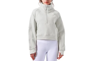 Autumn and Winter Half Zipper Stand Collar Yoga Clothes with Pockets Women's Sports Sweatshirt Loose Casual Tops Women