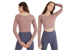 Wholesale Lightweight Sexy Long Sleeve T-Shirt Gym Top Four-Way Stretch Workout Fitness Slim Fit Yoga Top for Women