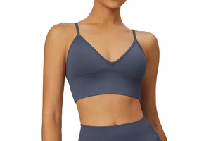 Seamless Strap Backless V Neck Sports Quick-dry Top Yoga Outfit Outdoor Solid Color Fitness Yoga Bra