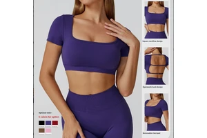 Autumn Winter Adult Seamless Yoga Top Women Hollow Back Design Slim Fit Short-Sleeved Spandex/Nylon Solid Pattern Simple Design