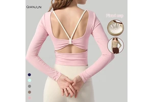 Women's Yoga Long-Sleeved Top with Chest Pads Spandex/Nylon Shockproof Four-Way Stretch Breathable Autumn Wear