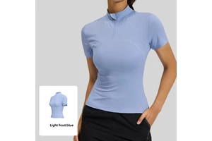 Summer New Outdoor Running Yoga Breathable Short-sleeved T-shirt Women's Half-zip Slimming High Elastic Fitness