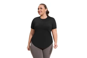 Women's Plus Size Solid Eco-Friendly Yoga T-Shirt Short Sleeve Perforated Breathable Quick Dry Lightweight Athletic Top 1 Piece