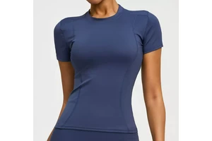 MoDu Solid Color Round Neck Fitted Short Sleeve Women's Summer Thin Slimming T-Shirt for Fitness Running and Yoga
