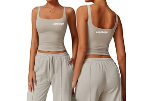 Custom Logo Women's Sleeveless Crop Tank Top Square Neck Fitted Yoga Top Stretch Workout Fitness Activewear for Gym Running
