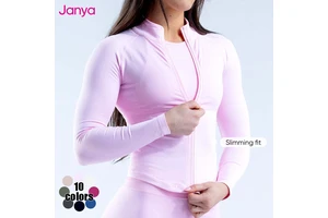 Janya Ultra-Soft Stand Collar Sports Coat Top Full Zipper Long Sleeve Gym Fitness Jacket Seamless Yoga Jacket for Women