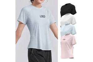 OEM Custom Loose Short Sleeve Breathable Quick Dry High Stretch Mesh Patchwork Running Yoga Gym Tops Sports Women's T-Shirt