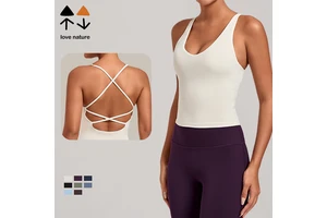 Wholesale Women's Crisscross Beauty Back Fitness Yoga Tank Top Nylon Spandex Fixed Straps All Season Running Workout Sports Top