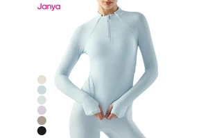 Wholesale Running Tops Half Zip Stand up Collar Sports Shirts Thumb Hole Long Sleeve Gym Fitness Top Ribbed Yoga T Shirt Women