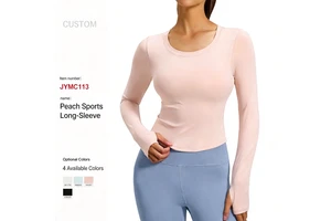 Custom Nylon Spandex Quick Dry Slim Fit Long Sleeve Women Yoga Top Sports T-shirt with Built-in Bra for Gym Yoga Running