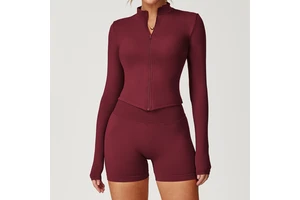 Seamless Breathable Yoga Top Women Full Sleeve Stand-Up Collar Zipper Fitness Jacket Quick Dry Eco-Friendly Nylon Spandex Front
