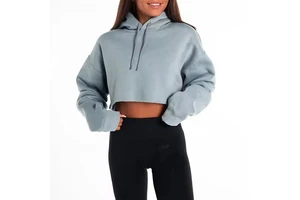 Wholesale Customizable Ladies Gym Hoodie Crop Tops Long Sleeve Fitness Sportswear Women's Plus Size Fashion Breathable Yoga Top