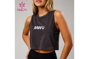 HUCAI OEM ODM Custom logo Silk Screen Printed Cotton Spandex Sexy Soft Stretchy Loose Running Yoga Gym Crop tank Top Women