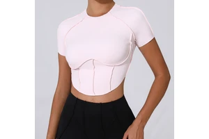 Women's 3D Tight Quick Dry Fabric Stretchy Yoga Short Sleeve for Yoga Practice & Training