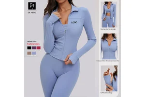 New Stand-Up Collar Full-Zip Design Long Sleeve Yoga Jacket Slim Top Outdoor Running Fitness Jacket Sports Women Yoga Jacket