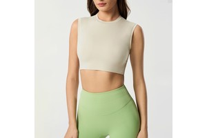 YDAW157 Short Round Neck Yoga Vest for Women With Nude Feeling Light Breathable Sleeveless Pilates Fitness Sports Top