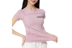 Newly Designed AL High Elasticity Slim Fit Round Neck Short Sleeved Women's Breathable Quick Drying Yoga Fitness T-shirt Top