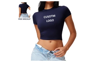 Custom Short-sleeved Spandex/Nylon Solid Fitness Training Slim T Shirt Women's Summer Crop Top Yoga Sports T-shirt