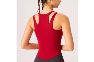 Ladies Double Layer Fixed Shockproof Yoga Sports Top Two Sides Wrinkle Workout Tank Top Fitness Pilates Tops