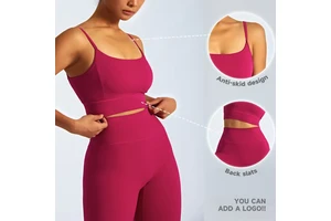 Custom Four-Way Stretch High Support Nylon Spandex Gym Bra Thin Strap Yoga Top for Fitness Running Print Style Sportswear Set