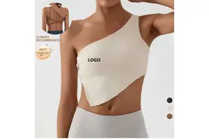 Custom One Shoulder Sleeveless Vest Women Sports Fitness Tank Top Sexy Backless With Bra Pads Quick Dry Yoga Pilates Bra Top