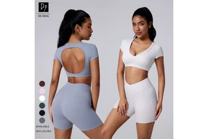 New Customized Seamless Four-Way Stretch Breathable Quick Dry Spandex/Nylon Gym Yoga Fitness Short Sleeve Women's Sports Bra
