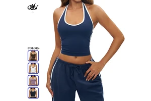 Backless Halter Beautiful Back Yoga Top Color Blocking Side Stripe Design Tight comfort Women's Vest Outside Casual Quick-drying