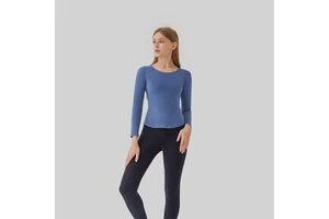 Women's Yoga Tops Seamless Four-Way Stretch Crew Neck Long Sleeve Breathable Athletic Shirts Spandex/Nylon Slim Fit