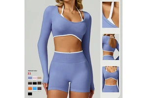 2025 Custom Halter Sports Bra Long Sleeve Crop Top Running Quick Dry Seamless Fitness Clothes Yoga Top For Women
