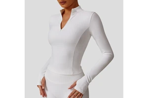 Hot Sale Ladies Gym Shirt Lightweight Seamless Yoga Tops Thumb Holes Quick Dry Ribbed Fitness Wear Comfortable Half Zipper