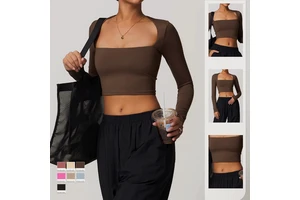MAYYOUNG Women's Lightweight Quick Dry Quarter Zip Pullover Crop Yoga Top Fitness Workout Slim Fit Skinny Fit Long Sleeve Shirt