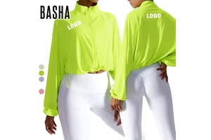 Ladies' Gym Top Long Sleeved Fluorescent Full Zipper Running Quick Drying Yoga Summer Ice Silk Sun protection Jacket