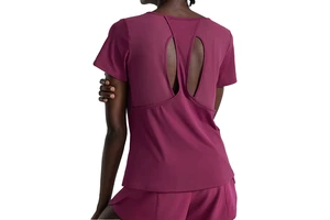 Women's Summer Sports Fitness T-Shirt Short Sleeve Yoga Tops Hollow Back Casual Workout Solid Lightweight Print Soft Loose Neck
