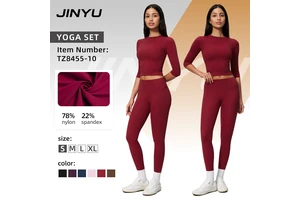 2-Piece Yoga Outfit Nylon Spandex 3/4 Sleeve Crop Top & High Waist Leggings Soft Workout Activewear for Women Set