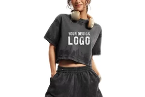 America Fashion Mud Dyed Short Loose Sport Lady T Shirt Street Casual 305G Solid Color Yoga Sport Crop Women's Tops