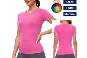 Seamless 4-Way Stretch Crew Neck Compression Lightweight Yoga Tops Women Short Sleeve Breathable Eco-Friendly Sportswear