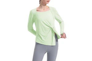New Skin Waxy Sense Yoga Long Sleeve square Collar Slim Binding With Slit T-shirt High Elastic Sports Yoga Top