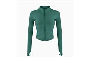 Cross Border Women's Compression Fitness Sports Tops Running Breathable Quick Drying Spandex/Nylon Long Sleeved Yoga Zipper