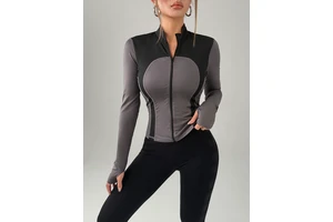 Color Yoga Top Long Sleeve Fitness Jacket Stand Collar Zip Front Stretch Workout Shirt Wholesale Women Lightweight