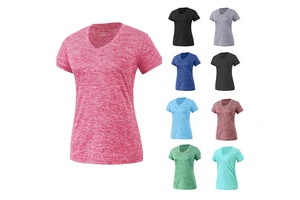 Wholesale Quick Dry Tech V Neck Short Sleeve Active Wear Sport Workout T Shirts for Women