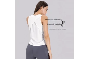 TongJoes Moisture-Wicking Breathable Yoga Vest Tops Cool Sports Clothing Front Logo Embossed Loose Blouse Comfortable Yoga Top