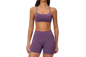 Seamless Yoga Set for Women Off-Shoulder Sports Suit Quick-Drying Tight-Fit Workout Set Outdoor Running Fitness Yoga Activewear