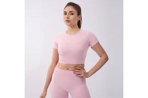 Roupa Academia Feminina Custom Logo Women Running Gym Sport Wear Fitness Workout Short Sleeve Yoga Clothes Crop Top Tshirt