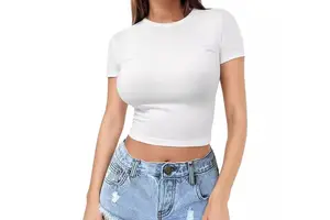 Wholesale Quick Dry Polyester Spandex Girl Slim Fit O Neck Short Sleeve Gym T-Shirts Fitness Breathable Yoga Crop T Shirts