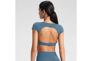Short Sleeve Open Back Crop High Quality Breathable Quick Dry Workout Custom Gym Sports Fitness Yoga Top