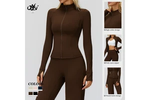 Autumn and Winter Stand-collar Sports Clothing Zipper Windproof and Thumb-holes Design Long Sleeve Top Casual Yoga Jackets Women