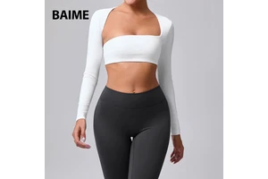 New Style Women Sexy Long Sleeve Yoga Top Quick Drying Running Short Shirts Breathable Women's Sports T-shirt